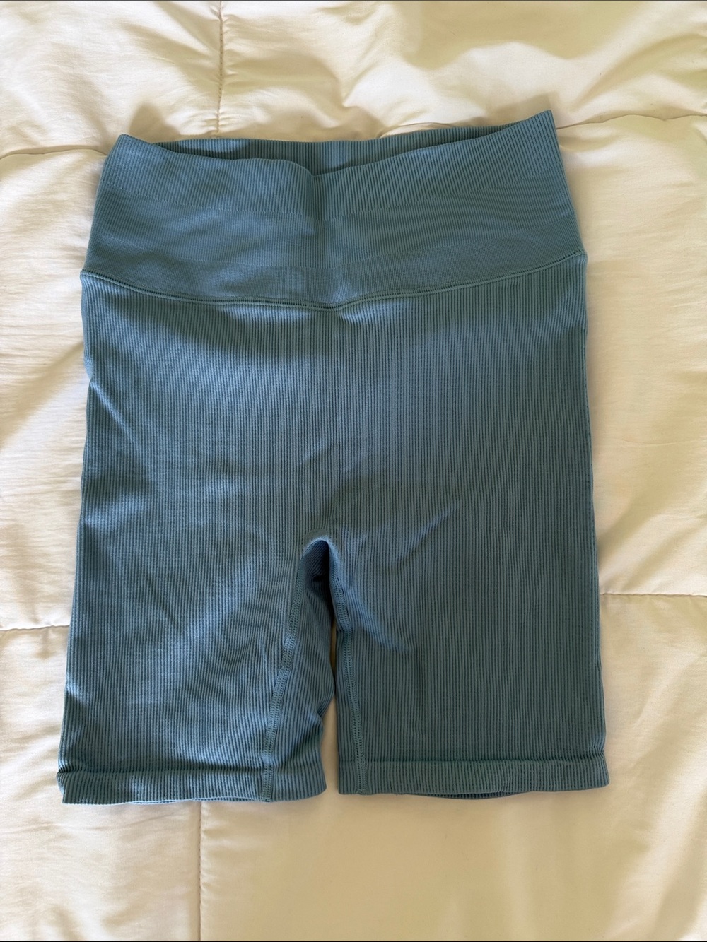 J. Crew Ribbed High-Waist Bike Shorts - Teal Blue